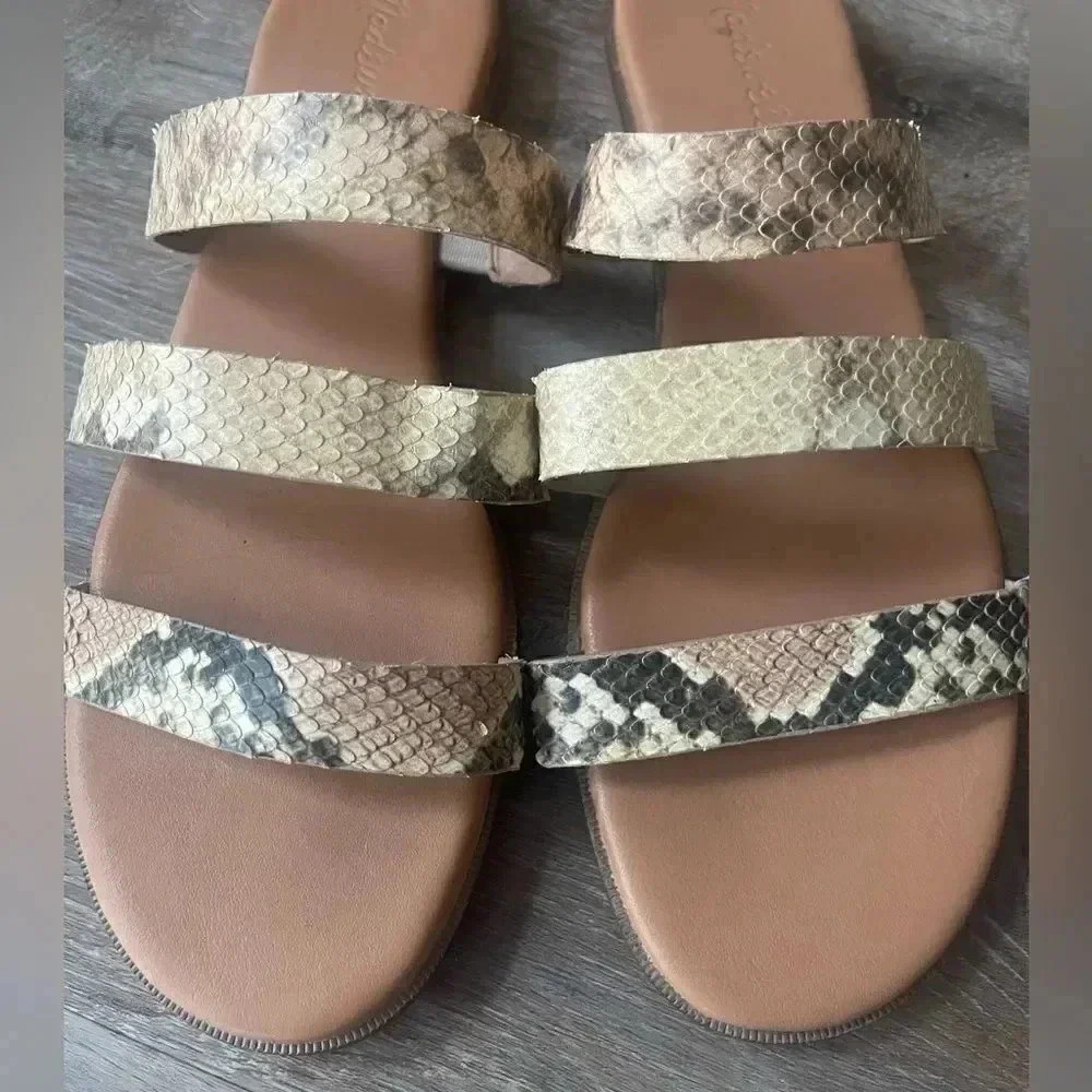 Madewell The Ilana Slide Sandal Snake Embossed Leather Size 10 Flats Slide Women - Picture 3 of 8